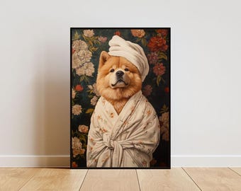 Chow Chow In Bathrobe Poster, Dog Poster, Chow Chow Bathroom Print, Dog Wall Art, Chow Chow Portrait, Pet, Dog Bathroom Poster, Dog Print