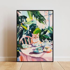 Retro British Shorthair Poster, British Shorthair Oil Painting, Vintage British Shorthair Poster, Cat Dining Room Wall Art, Retro Cat Poster