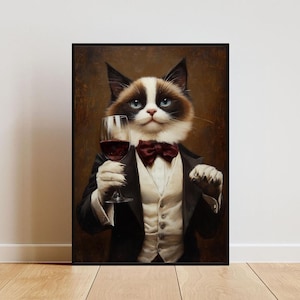 Póster de Ragdoll con esmoquin, póster de mascota, impresión de Ragdoll con traje, retrato de Ragdoll, arte divertido de Ragdoll, impresión divertida de mascota, impresión de gato, arte de pared de gato