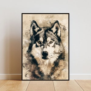 Husky Poster, Dog Poster, Husky Print, Dog Wall Art, Personalised Dog Photo, Dog, Siberian Husky Watercolour, Customised Dog Portrait, Pet