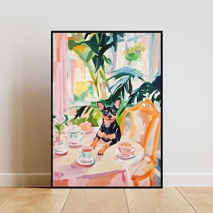 Retro Miniature Pinscher Poster, Miniature Pinscher Oil Painting, Vintage Miniature Pinscher Poster, Dog Dining Room Wall Art, Retro Dog Art