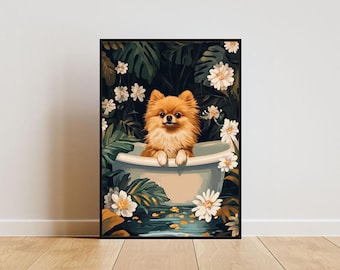 ポメラニアンお風呂版画：浮世絵風の日本の犬アート - Etsy 日本