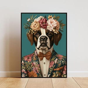 Saint Bernard In Suit Poster, Saint Bernard Portrait, St Bernard Oil Painting, Animal Head Human Body Poster, Funny Dog Poster, Pet Wall Art