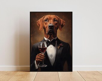 Rhodesian Ridgeback In Tuxedo Poster, Pet Poster, Rhodesian Ridgeback In Suit Print, Dog Wall Art, Rhodesian Ridgeback Portrait, Funny Pet