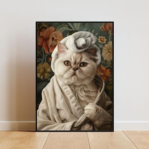 Exotic Shorthair In Bathrobe Poster, Cat Poster, Exotic Shorthair Bathroom Print, Wall Art, Exotic Shorthair Portrait, Cat Bathroom Poster