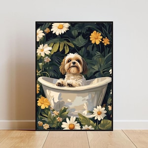Lhasa Apso In Bathtub Poster, Funny Dog Poster, Lhasa Apso Bathroom Print, Lhasa Apso Bath Poster, Pet Poster, Funny Dog Bathroom Wall Art