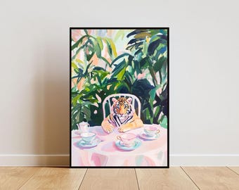 Retro Tiger Poster, Tiger Oil Painting, Vintage Tiger Poster, Animal Dining Room Wall Art, Retro Animal Poster, Funny Tiger Wall Art