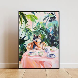 Retro Wolf Poster, Wolf Oil Painting, Vintage Wolf Poster, Animal Dining Room Wall Art, Retro Animal Poster, Funny Wolf Wall Art, Wolf Print