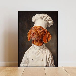 Vizsla In Chefs Hat Poster, Pet Poster, Vizsla In Apron Print, Funny Dog Wall Art, Vizsla Portrait, Dog Kitchen Poster, Animal Poster