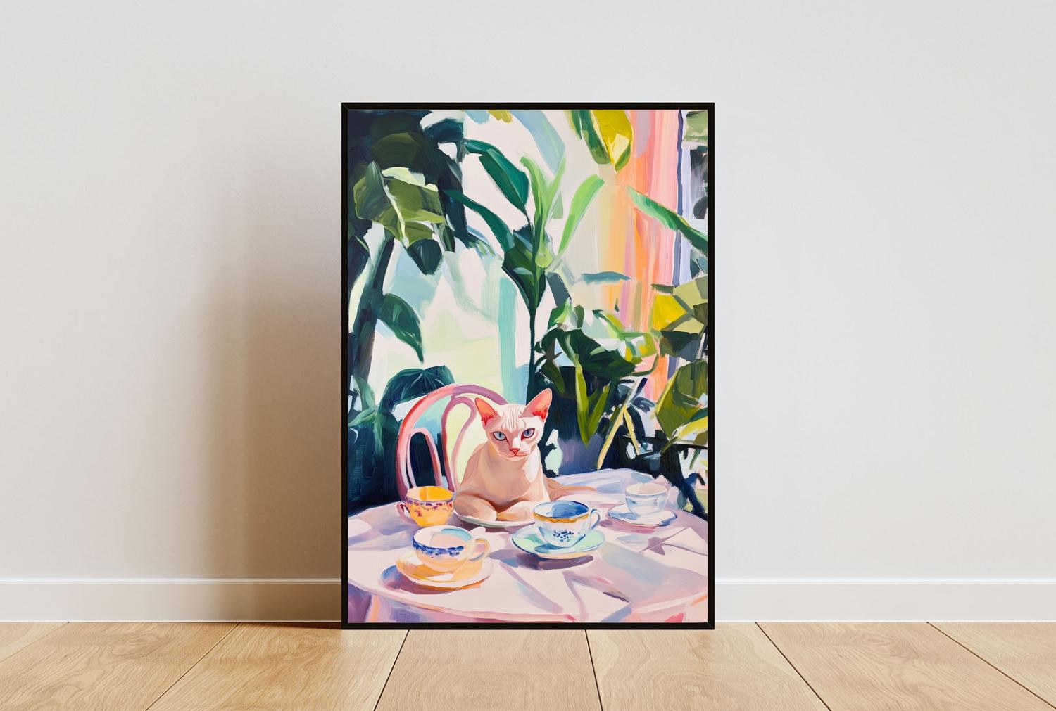 Retro Devon Rex Poster, Devon Rex Ölgemälde, Vintage Devon Rex Poster, Katze Esszimmer Wandkunst, Retro Katze Poster, Haustier Poster, Devon Rex