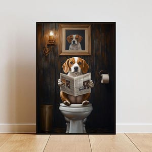 Beagle On Toilet Poster, Dog Poster, Beagle Bathroom Print, Dog Toilet Wall Art, Beagle Portrait, Dog Bathroom Poster, Beagle Toilet Print