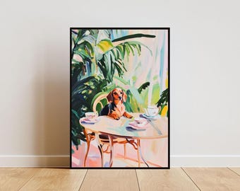 Retro Dachshund Poster, Dachshund Oil Painting, Vintage Dachshund Poster, Dog Dining Room Wall Art, Retro Dog Poster, Wall Art, Pet Poster