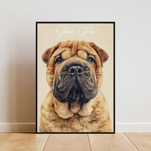 Shar Pei Poster, Dog Poster, Chinese Shar Pei Print, Dog Wall Art, Personalised Dog Photo, Shar Pei Watercolour, Pet, Dog, Portrait