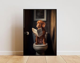 Vizsla On Toilet Poster, Dog Poster, Vizsla Bathroom Print, Dog Toilet Wall Art, Vizsla Portrait, Dog Bathroom Poster, Vizsla Dog Print