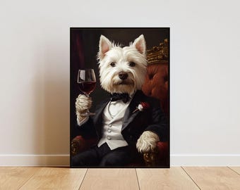 West Highland White Terrier In Tuxedo Poster, Pet Poster, Westie In Suit Print, Dog Wall Art, Westie Portrait, Dog, Funny Westie Art, Pet