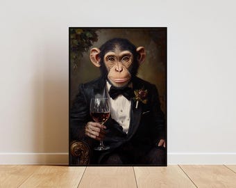 Monkey In Tuxedo Poster, Animal Poster, Monkey In Suit Print, Monkey Portrait, Animal Living Room Poster, Funny Monkey Print, Monkey Poster