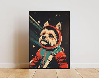 Yorkshire Terrier Astronaut Poster, Yorkshire Terrier Retro Print, Yorkie Portrait, Funny Dog Poster, Andy Warhol Style Print, Vintage Print
