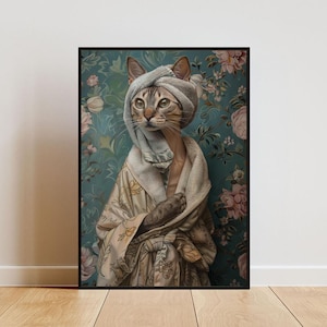 Oriental Shorthair In Bathrobe Poster, Cat Poster, Oriental Shorthair Bathroom Print, Cat Wall Art, Oriental Shorthair Portrait, Pet Poster