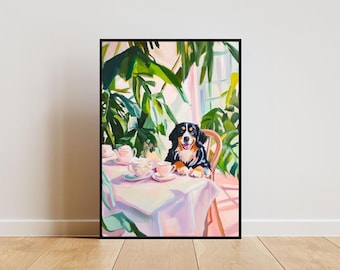Póster retro de perro de montaña bernés, pintura al óleo de perro de montaña bernés, póster vintage, arte de pared para comedor de perros, póster retro de perro, póster de mascota
