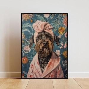 Wirehaired Pointing Griffon In Bathrobe Poster, Dog Poster, Wirehaired Pointing Griffon Bathroom Print, Wirehaired Pointing Griffon Portrait