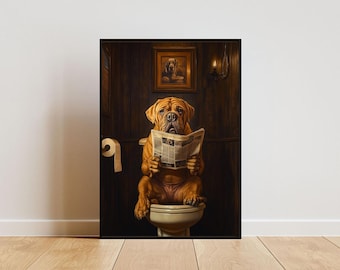 Mastiff On Toilet Poster, Dog Poster, Mastiff Bathroom Print, Dog Toilet Wall Art, Mastiff Portrait, Dog Bathroom Poster, Mastiff Dog Print