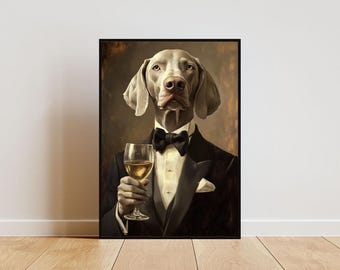 Weimaraner In Tuxedo Poster, Pet Poster, Weimaraner In Suit Print, Weimaraner Portrait, Dog Living Room Poster, Funny Weimaraner Art, Pet