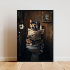 トイレのべっ甲のポスター、猫のポスター、べっ甲のバスルームのプリント、猫のトイレの壁アート、べっ甲のポートレート、猫のバスルームのポスター