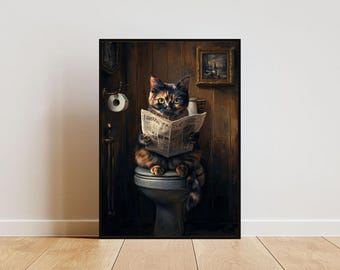 Tortoiseshell On Toilet Poster, Cat Poster, Tortoiseshell Bathroom Print, Cat Toilet Wall Art, Tortoiseshell Portrait, Cat Bathroom Poster