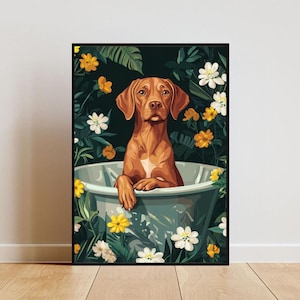 Affiche Vizsla dans la baignoire, affiche chien drôle, impression salle de bain Vizsla, affiche baignoire Vizsla, affiche animal de compagnie, art mural salle de bain chien, impression drôle Vizsla