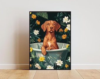Vizsla In Bathtub Poster, Funny Dog Poster, Vizsla Bathroom Print, Vizsla Bath Poster, Pet Poster, Dog Bathroom Wall Art, Funny Vizsla Print