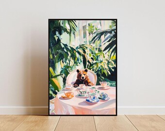 Retro Bear Poster, Bear Oil Painting, Vintage Bear Poster, Animal Dining Room Wall Art, Retro Animal Poster, Funny Bear Wall Art, Bear Print