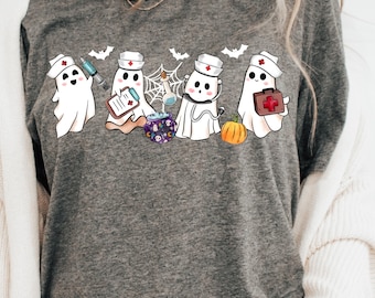 Enfermera fantasma Camisa de Halloween Camisa de enfermera espeluznante Camisa de enfermera de Halloween Regalo de enfermera de Halloween Enfermera Boo Crew Camisa Camiseta RN Camisas Camisa de otoño