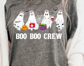 Boo Boo Crew Camisa Halloween Enfermera Camisa Spooky Temporada Camisa Enfermera Regalo Linda Enfermera Camisa Fantasma Enfermera Halloween Camisa Otoño Camiseta RN Camisas