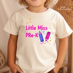 Little Miss PRe-K Shirt for Girls Back To School Shirt First Time To School Shirt Pre K Shirt for Girls Toddlers with Pencils Preschool Gift