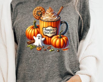 Pumpkin Spice Latte Shirt herfst koffie shirt Halloween shirt herfst Pumpkin Spice shirt schattig Ghost shirt Spooky Season T-shirt Ghost koffie shirt