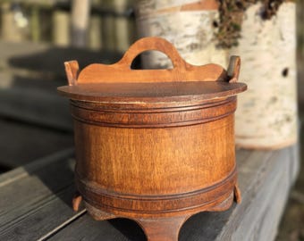 ヴィンテージ ノルウェー製曲げ木ケーキ型ボックス、1969 年製、素朴な