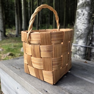 Vintage Handwoven Birch Bark Basket | Signed 1979 Scandinavian Folk Craft | Rustic Nordic Woven Storage | Cottagecore Natural Home Decor