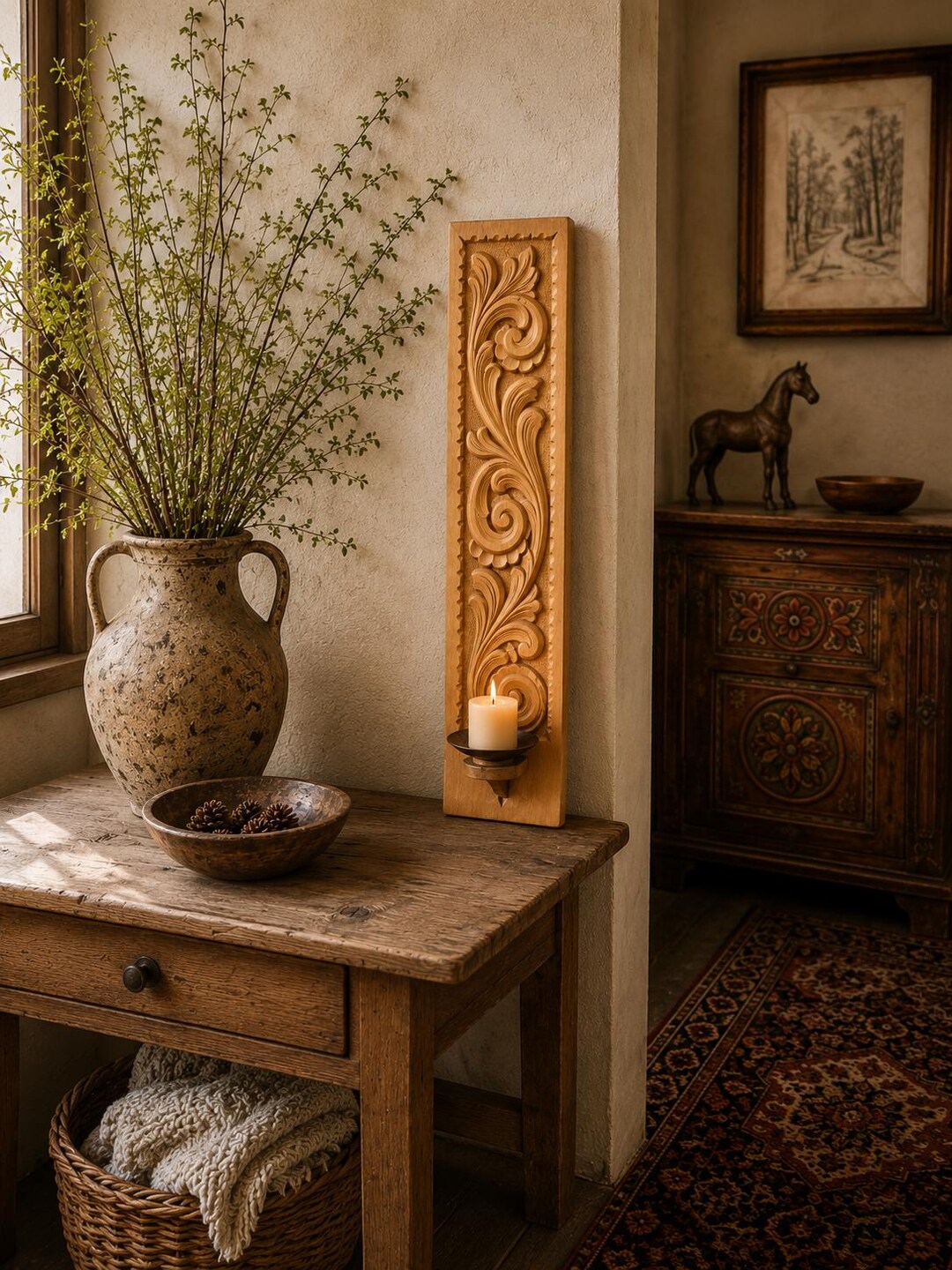 Scandinavian Carved Wall Sconce | Norwegian Folk Art Candle Holder ...