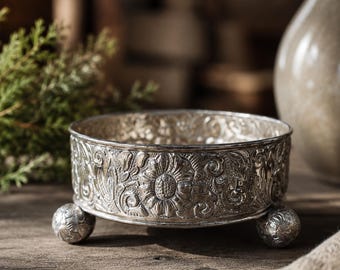 Posavasos de plata danesa vintage para botella de vino / Cuenco repujado JThS Dinamarca / Artículos de bar escandinavos / Decoración de mesa nórdica