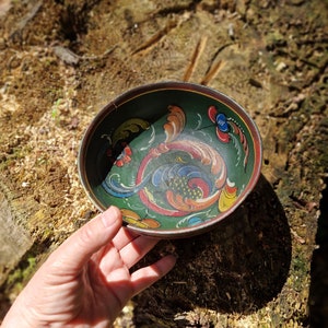 Antique Norwegian Ale Bowl | Hand Painted Rosemaling Beer Bowl | Folk Art Wooden Dish | Rustic Nordic Decor | Scandinavian Collectible