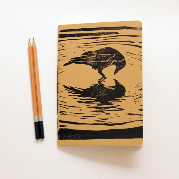 Black Crow -  Linoleum Block Printed & Hand Bound Notebook