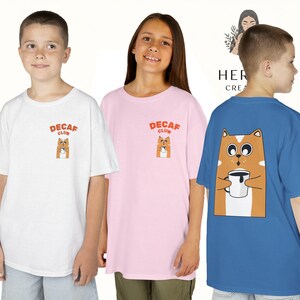 Whimsical Kids Tee featuring 'Decaf Club' Design, Fun Gift for Pet Lovers, Birthday Party Top, Cute Apparel, Children's Humor T-Shirt
