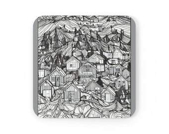 Corkwood Coaster Set Mountain Town 4 Piece Set