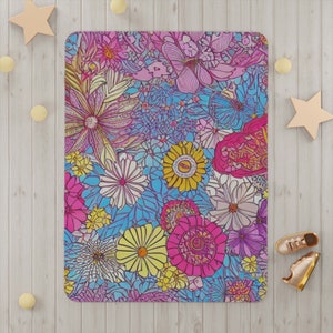 Toddler Blanket Spring Flowers on Pale Blue Background image 4