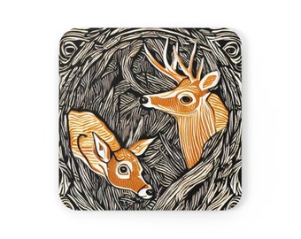 Corkwood Coaster Set Deer 4 Piece Set