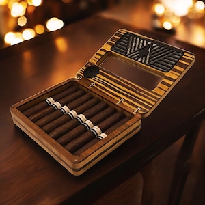 Handcrafted Bamboo Cigar Humidor with Hygrometer | Luxury Gift for Him