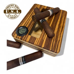 Bamboo Cigar Humidor Box – Airtight Humidifier for Cigars – Natural Wood Cigar Storage – Modern Gift for Him – Holds Cigars Fresh