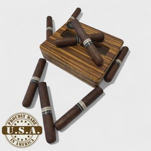 Unikatowy bambusowy humidor na cygara w paski tygrysa z magnetycznymi zatrzaskami, elektronicznym higrometrem i wbudowanym nawilżaczem – rozmiary normalny/XL