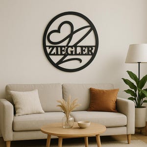 Placa de monograma com letras divididas – Decoração de parede de metal personalizada para nome de família ou presente de casamento