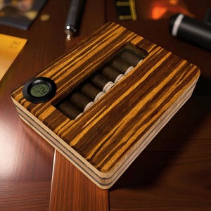 Personalized Cigar Humidor – Custom Engraved Tiger Bamboo Box with Hygrometer | Gift for Cigar Lovers